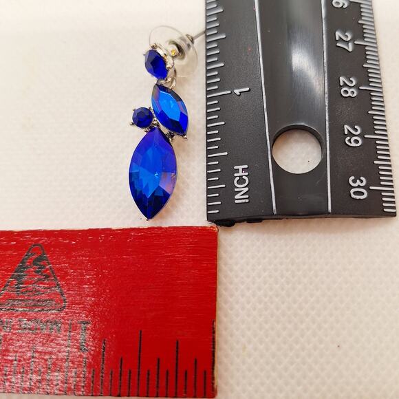 Blue/Pink Rhinestone Necklace/ Earring Set  Drop Earrings Silver Tone - Picture 6 of 6